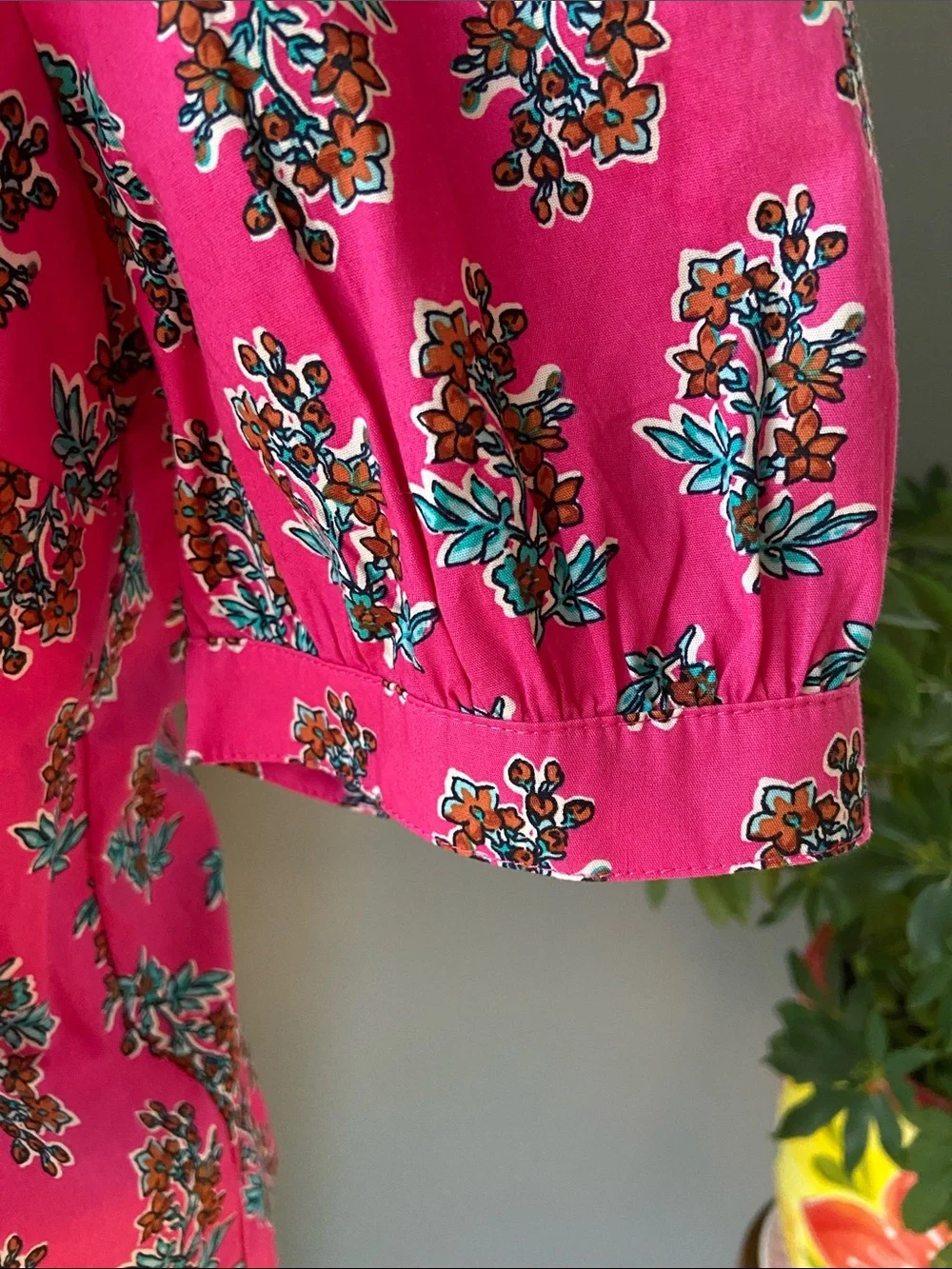 J. Crew Vibrant Pink Floral Split-V Neck Blouse
